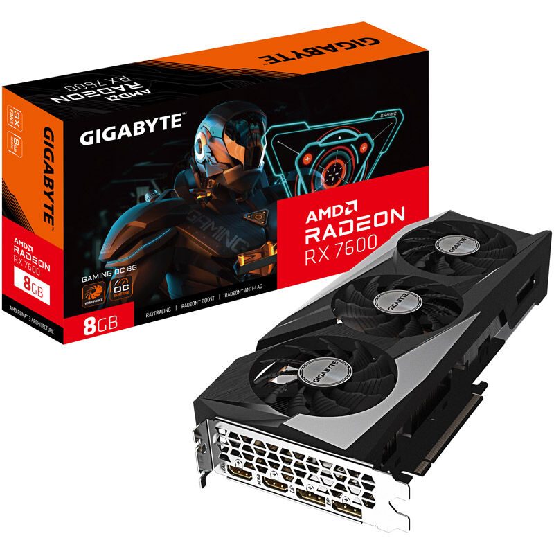 Gigabyte Radeon RX 7600 Gaming OC grafikkort forfra