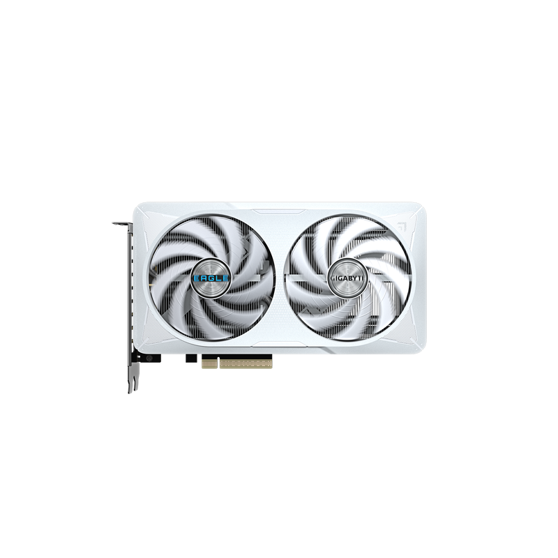 Nærbilde av Gigabyte RTX 5060 Eagle OC ICE grafikkort vifter