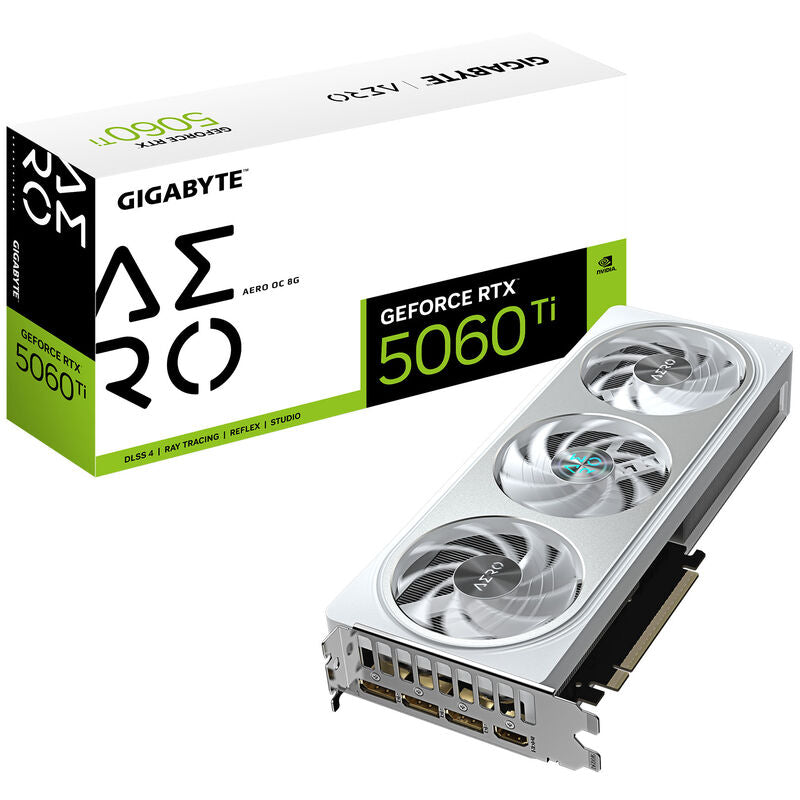 Gigabyte RTX 5060 Ti Aero OC grafikkort 8 GB GDDR7 hvit forfra