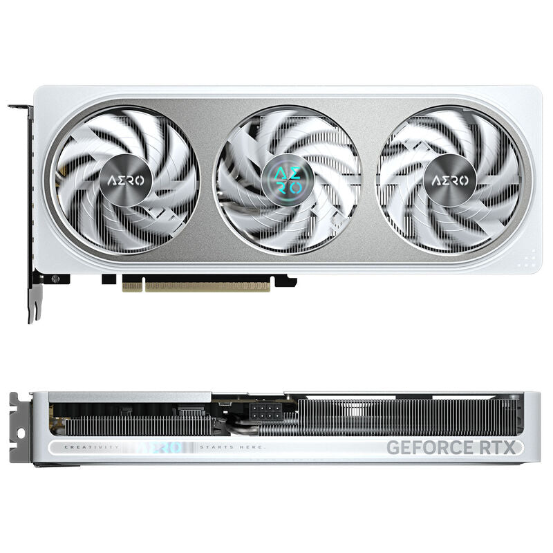 Detalj av kjølevifter på Gigabyte RTX 5060 Ti Aero OC grafikkort 8 GB GDDR7 hvit