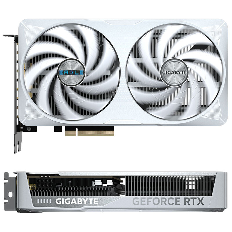 Nærbilde av Gigabyte RTX 5060 Ti Eagle OC ICE grafikkort vifter