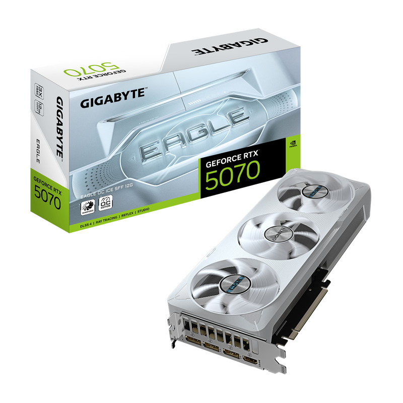 Gigabyte RTX 5070 Eagle OC Ice SFF grafikkort forfra