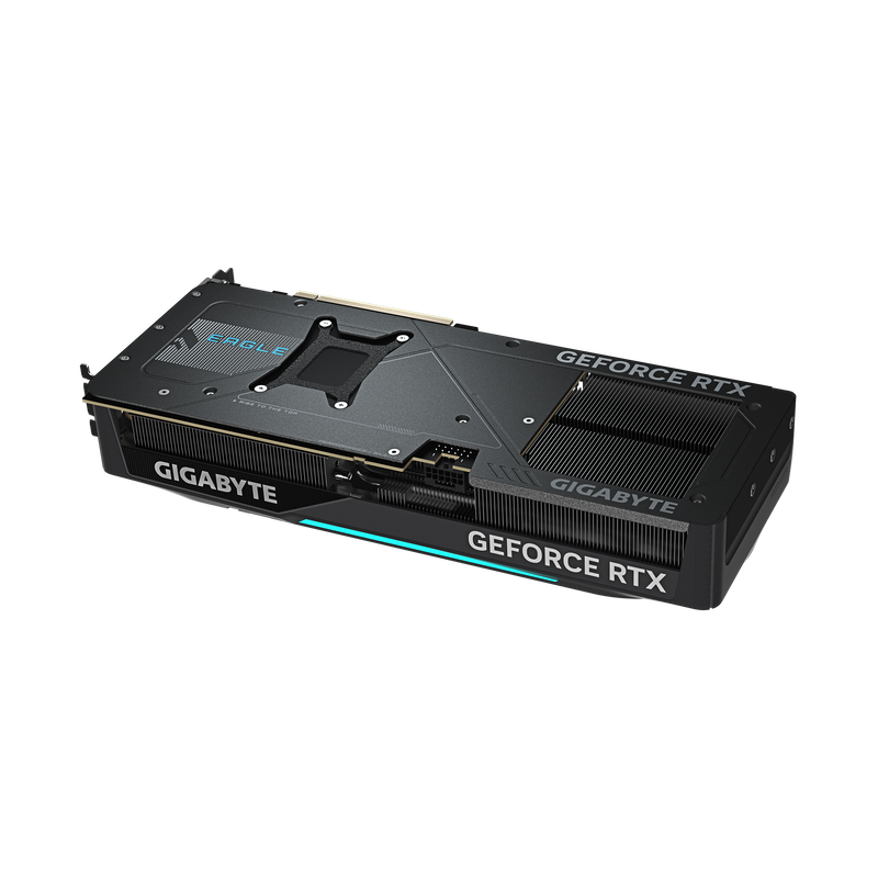Nærbilde av Gigabyte RTX 5070 Ti Eagle OC SFF grafikkort RGB-belysning