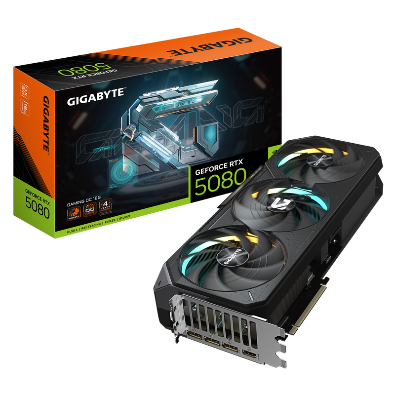 Gigabyte RTX 5080 Gaming OC grafikkort forfra