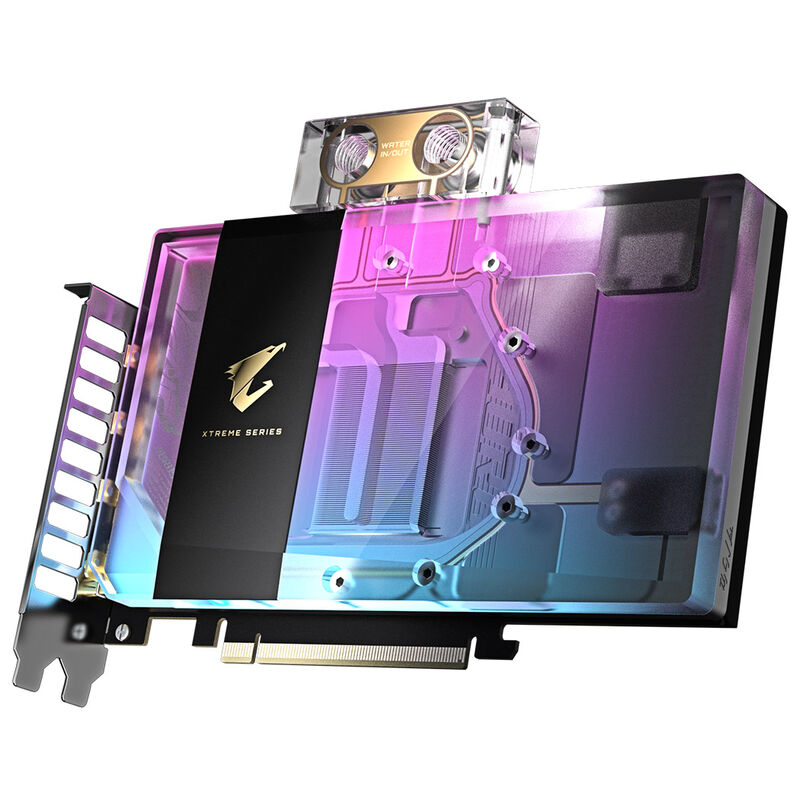 Gigabyte Aorus RTX 5080 Xtreme Waterforce WB GPU-chip nærbilde