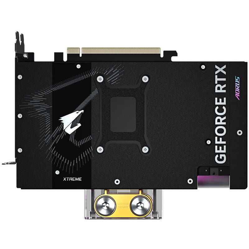 Sideprofil av Gigabyte Aorus RTX 5080 Xtreme Waterforce WB grafikkort