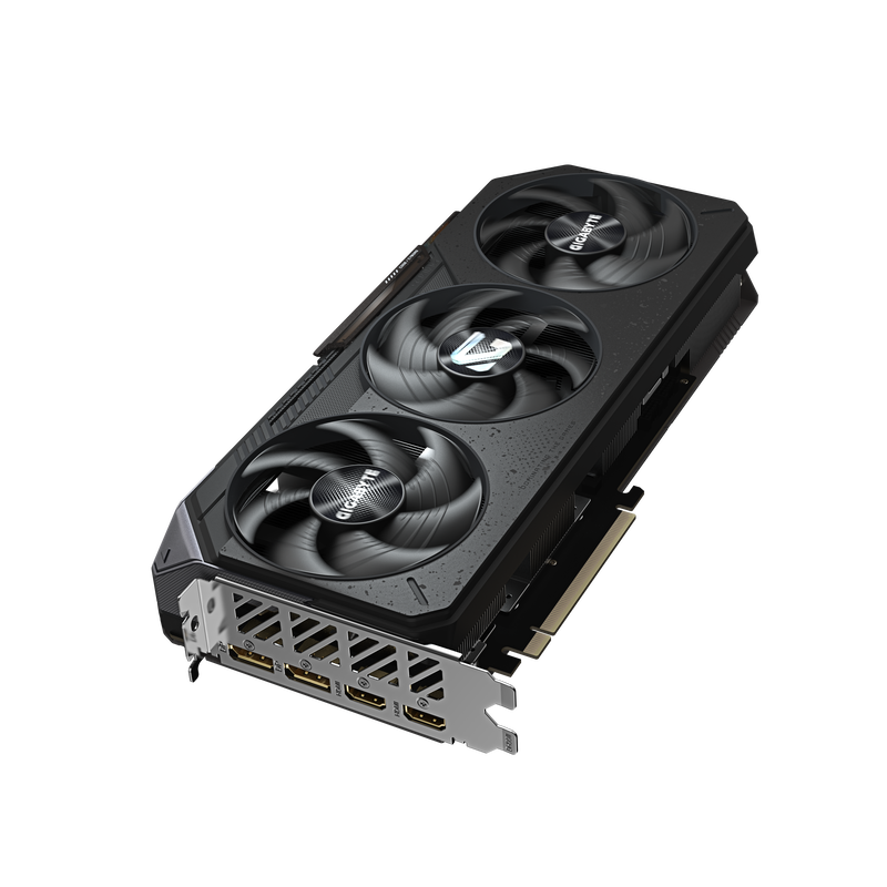 Nærbilde av kjølevifter på Gigabyte RX 9070 Gaming OC grafikkort