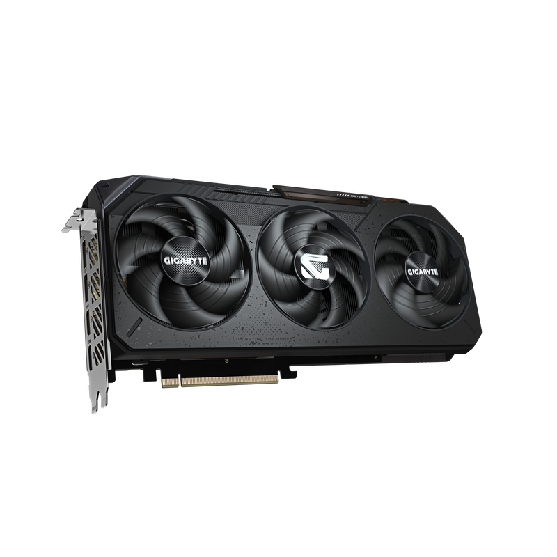 Detalj av Gigabyte RX 9070 Gaming OC grafikkort RGB-belysning