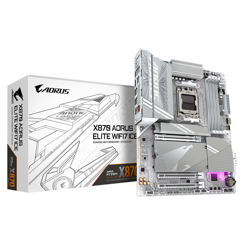 Gigabyte X870 AORUS Elite WF7 ICE hovedkort forfra