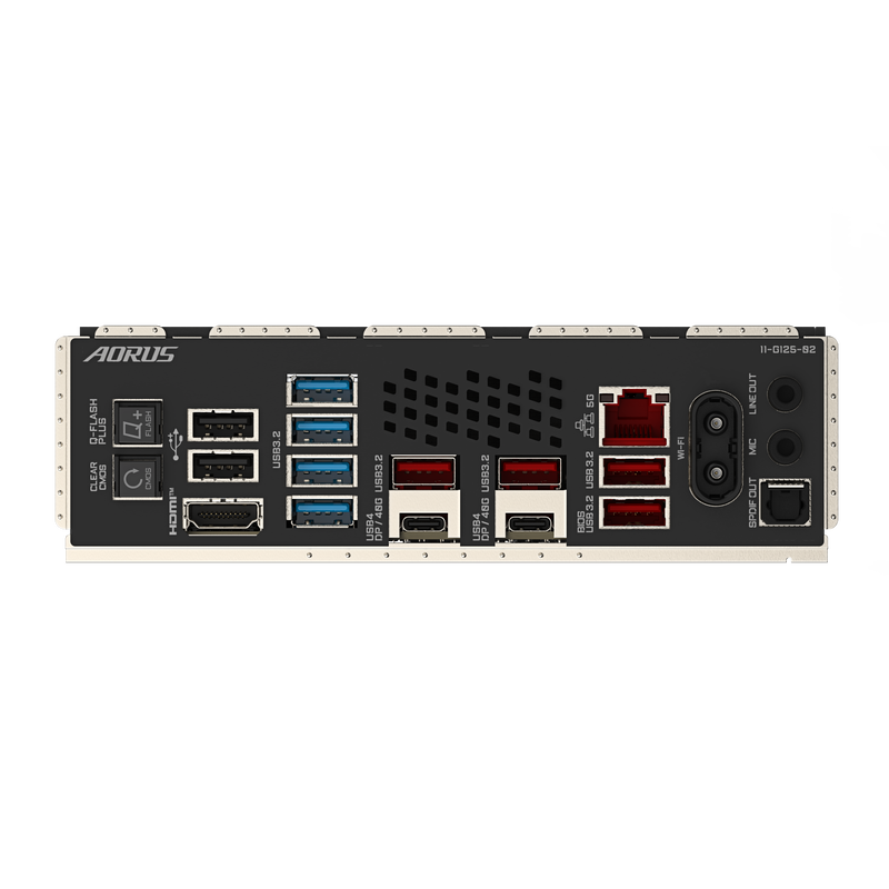 Nærbilde av Gigabyte X870E AORUS Master hovedkort komponenter