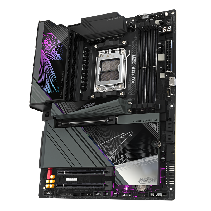 Gigabyte X870E AORUS Master hovedkort montert i PC