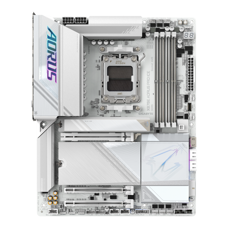 Bakside av Gigabyte X870E AORUS PRO ICE hovedkort