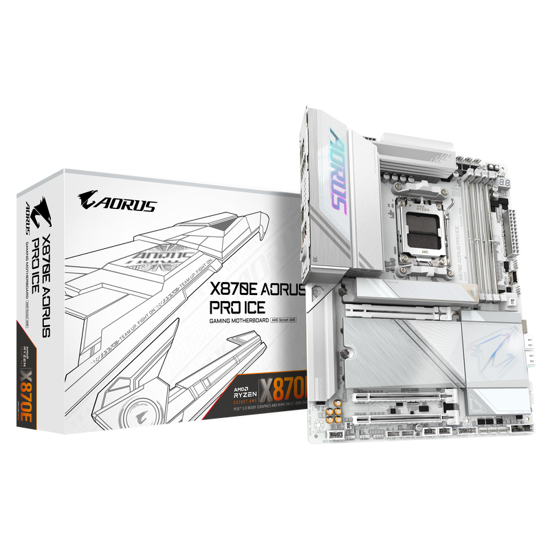Gigabyte X870E AORUS PRO ICE hovedkort forfra