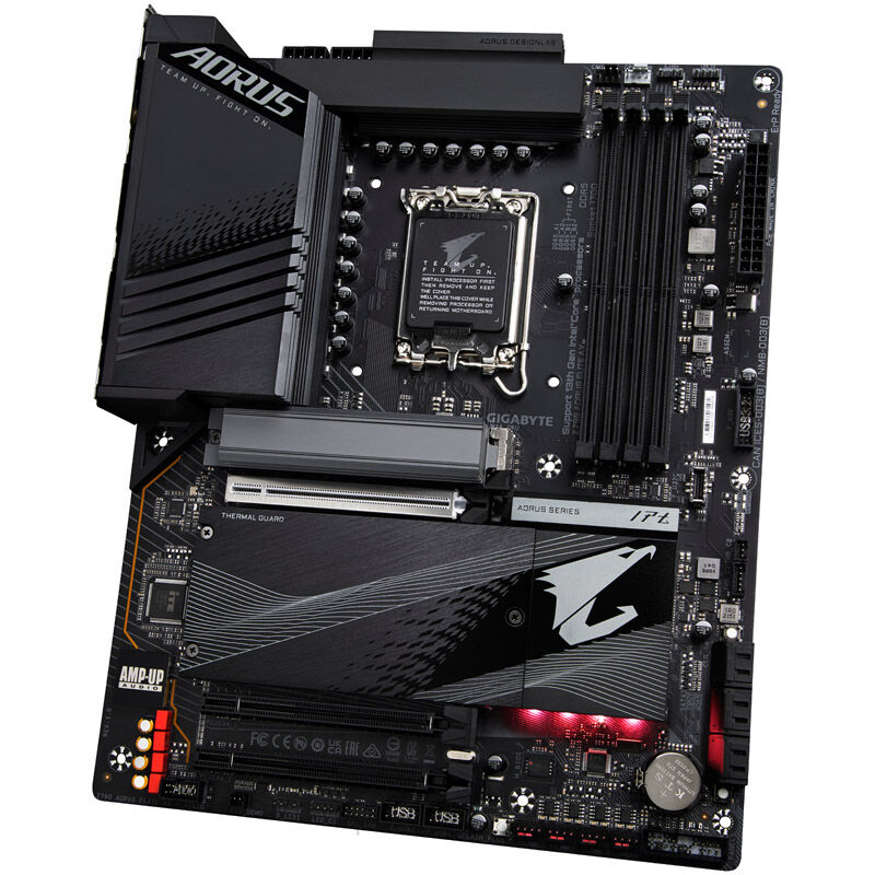 Nærbilde av Gigabyte Z790 Aorus Elite AX hovedkortets RGB-lys