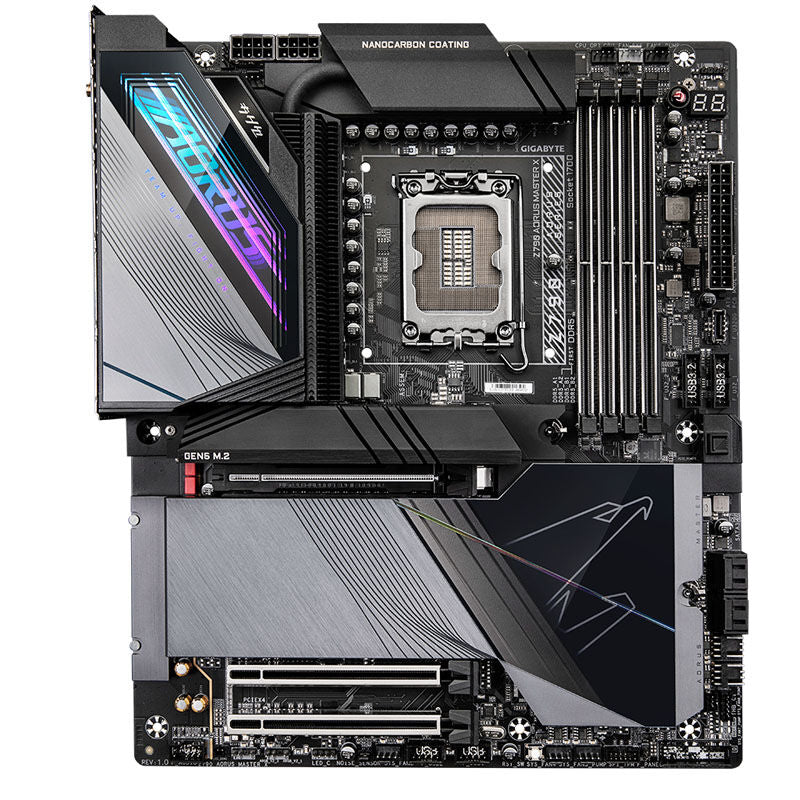 Detalj av Gigabyte Z790 Aorus Master X hovedkortets kjølesystem