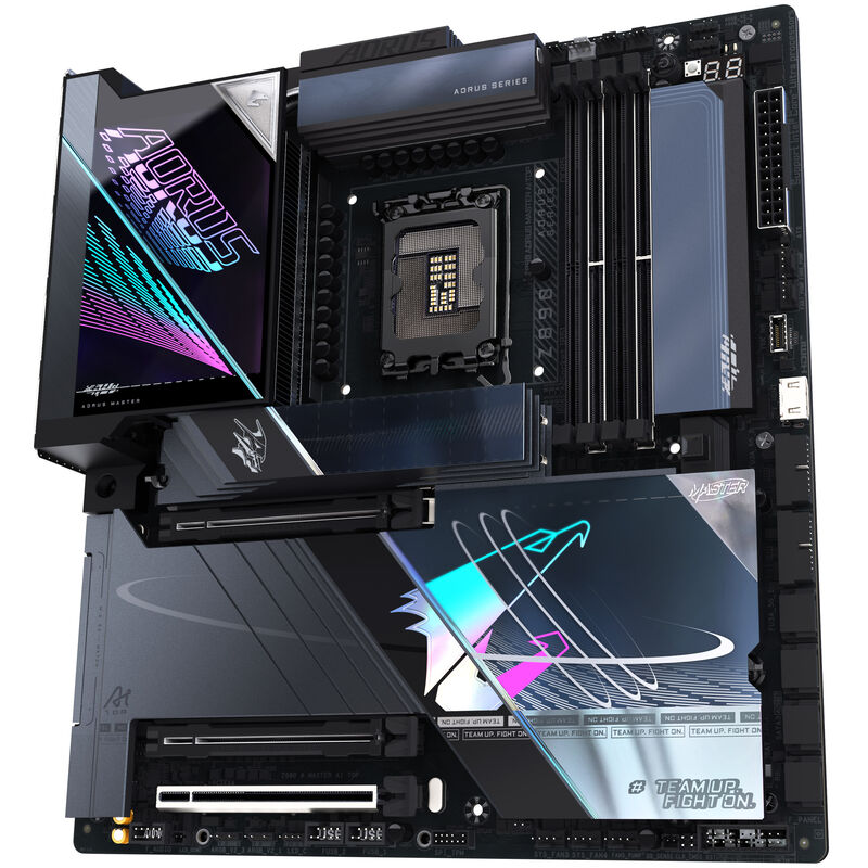 Nærbilde av PCIe- og M.2-porter på Gigabyte Z890 Aorus Master AI Top