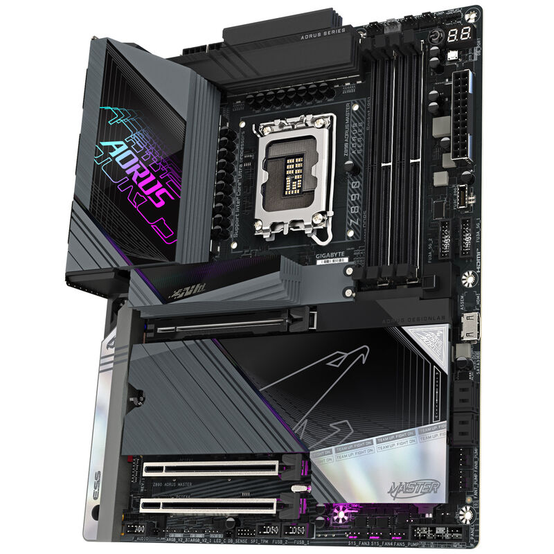 Nærbilde av tilkoblinger på Gigabyte Z890 AORUS Master