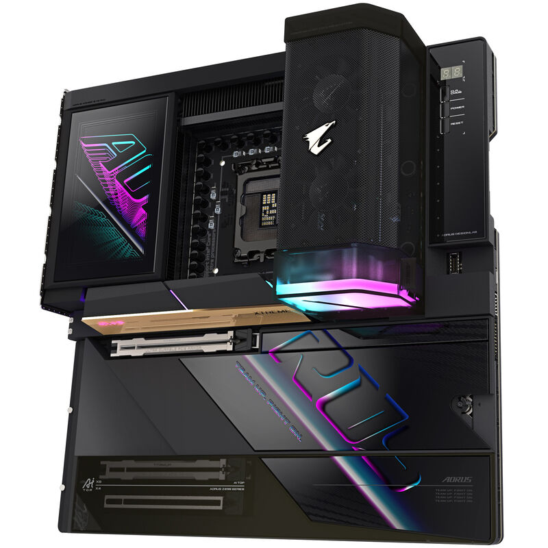Nærbilde av PCIe-spor på Gigabyte Z890 Aorus Xtreme AI Top hovedkort