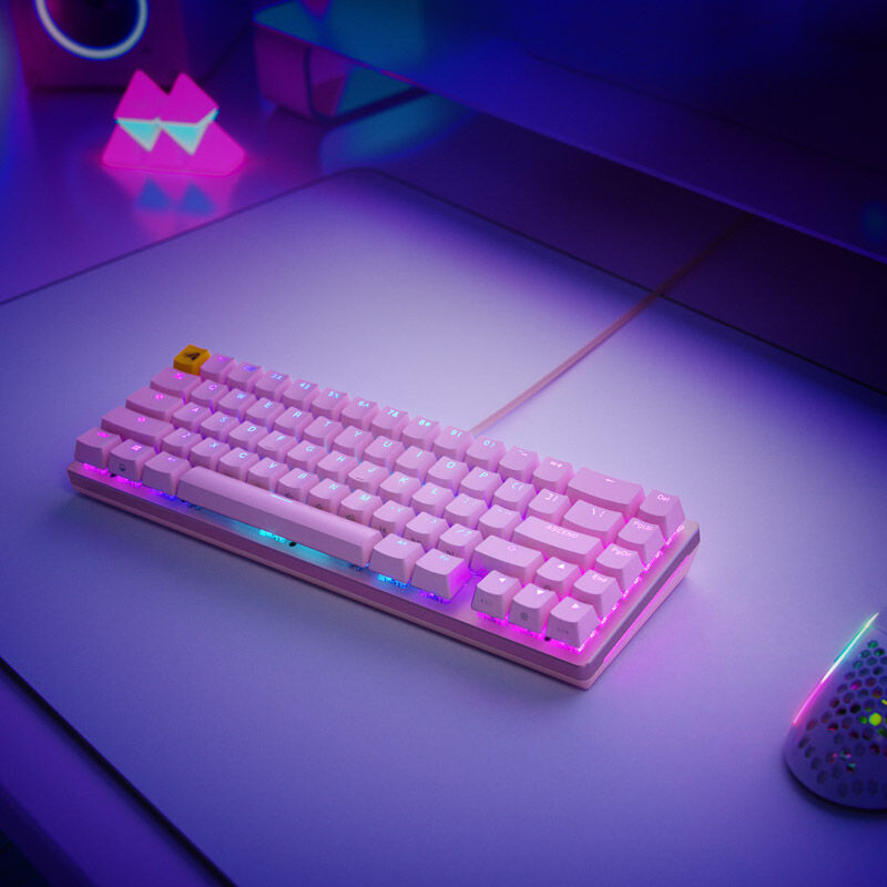Nærbilde av taster på Glorious GMMK 2 Compact 65% gamingtastatur Fox Switches hvit US