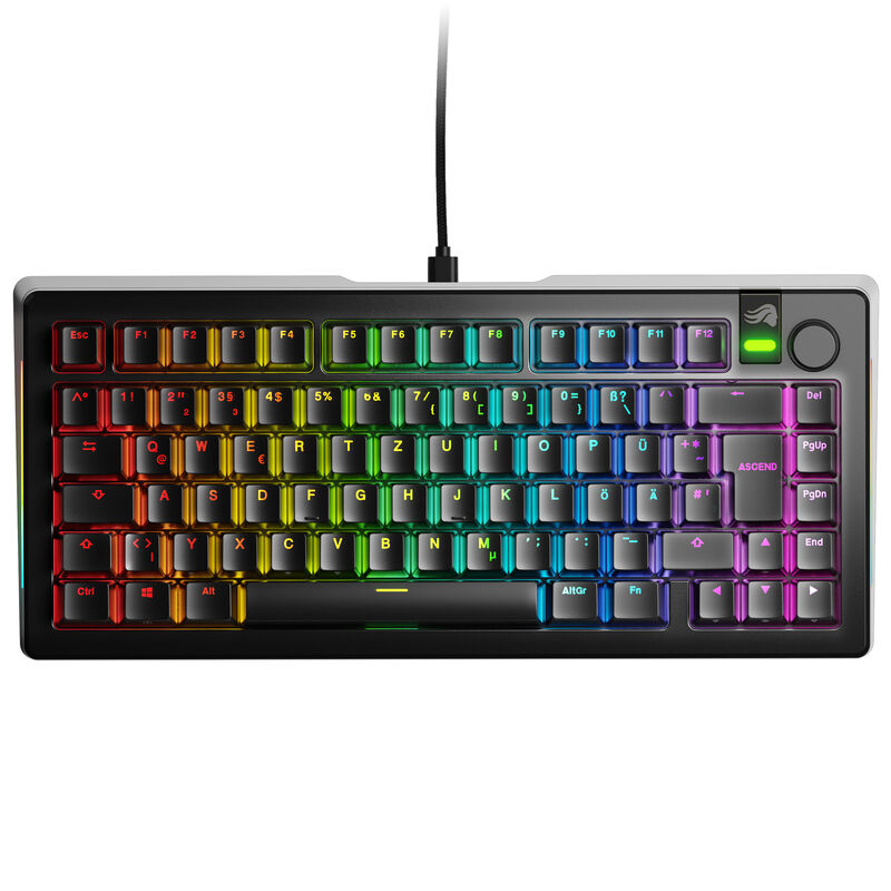 Sideprofil av Glorious GMMK 3 Pro 75% gamingtastatur Fox Switches ANSI svart