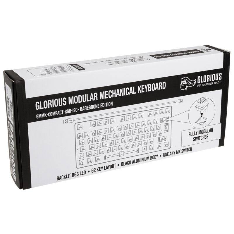 Oversikt av Glorious GMMK Compact tastatur med tilbehør