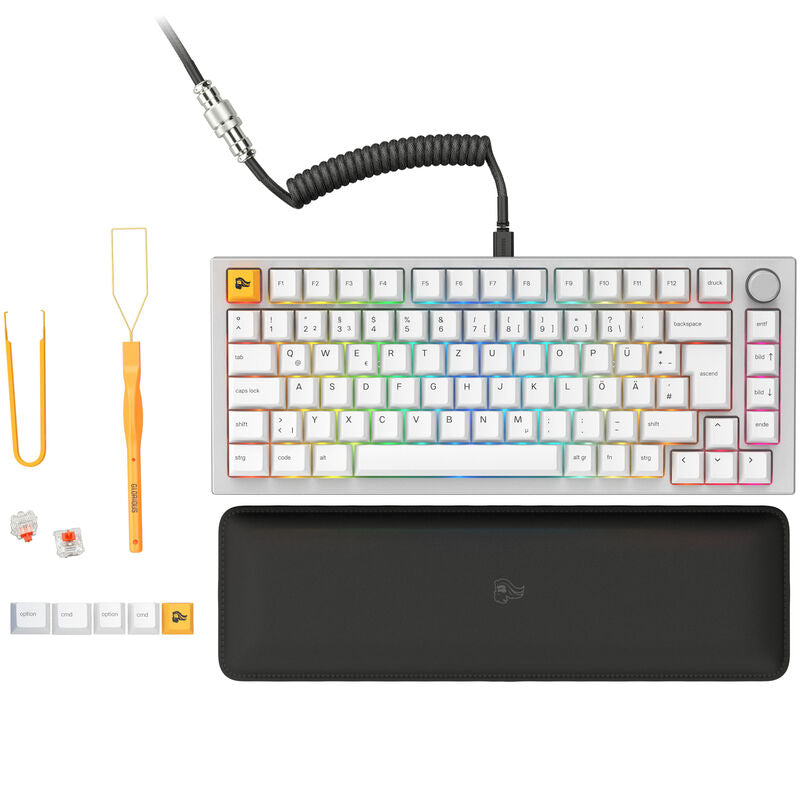Glorious GMMK Pro gamingtastatur 75 % Hot-Swap RGB ISO hvit detalj av taster
