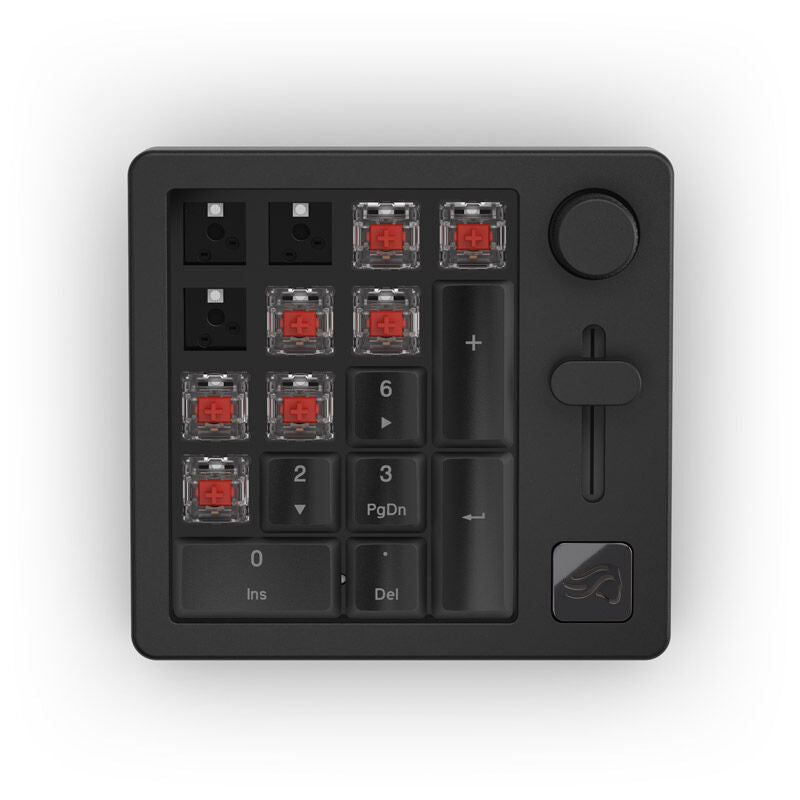 Nærbilde av taster på Glorious GMMK Wireless Numpad mekanisk Fox Switches svart