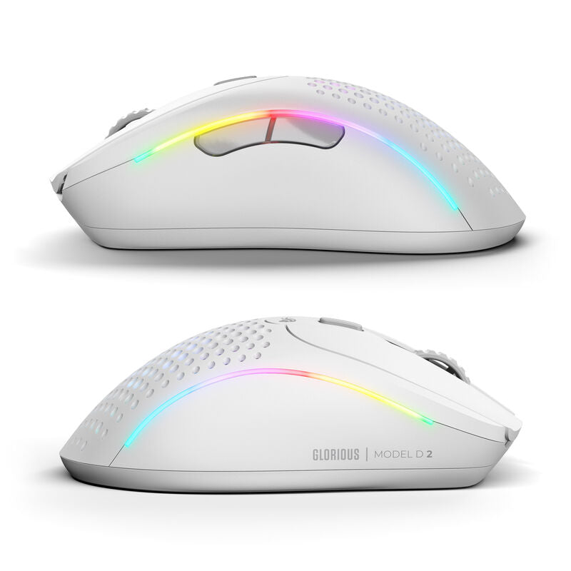 Glorious Model D 2 Wireless trådløs gamingmus hvit detalj av knapper