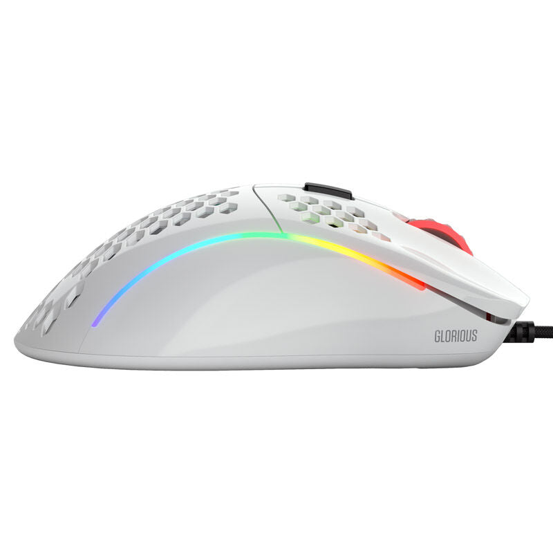 Oversikt av Glorious Model D gamingmus hvit glossy
