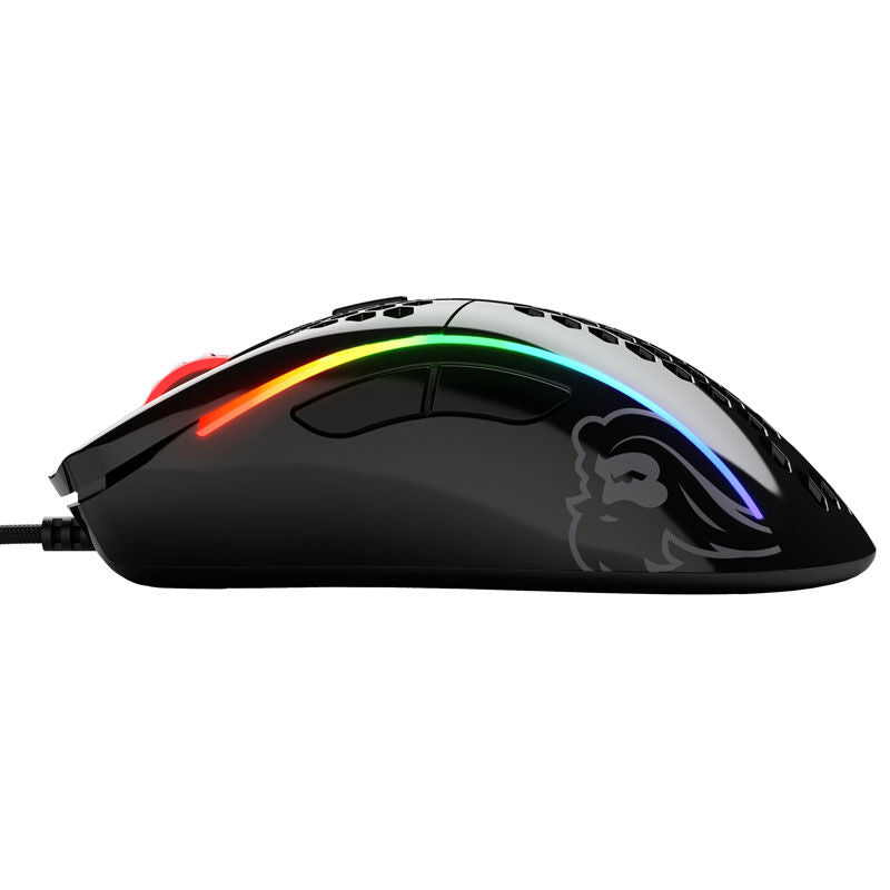 Glorious Model D gamingmus kablet 12000 DPI svart glossy montert på skrivebord