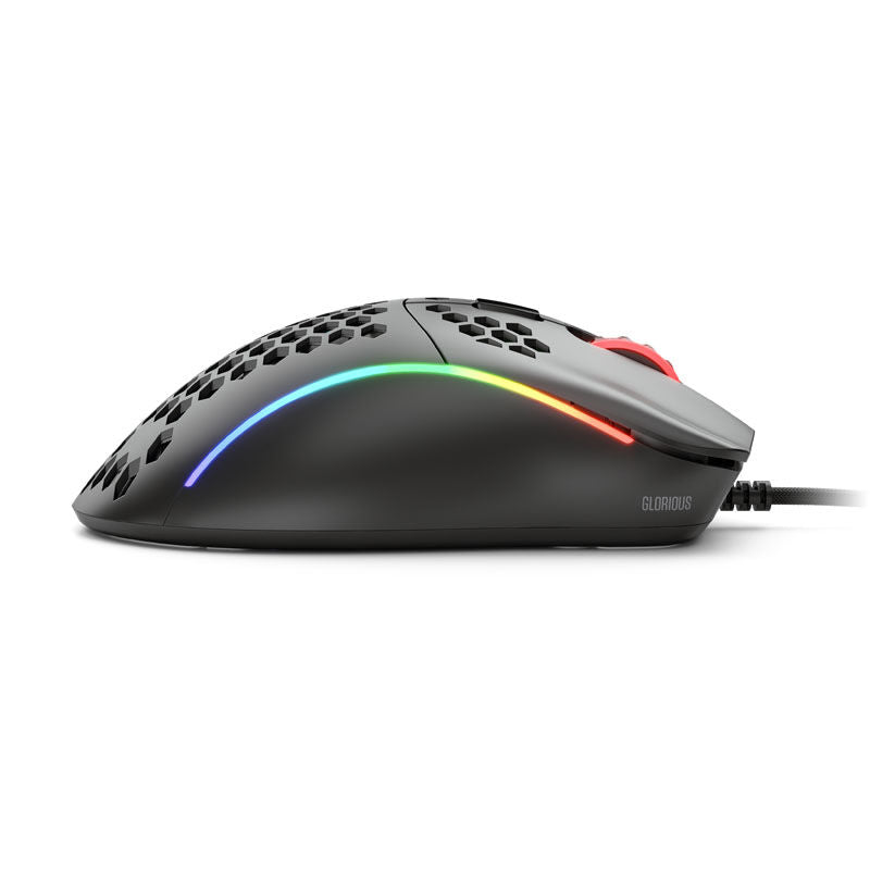 Nærbilde av knapper på Glorious Model D- gamingmus svart matt