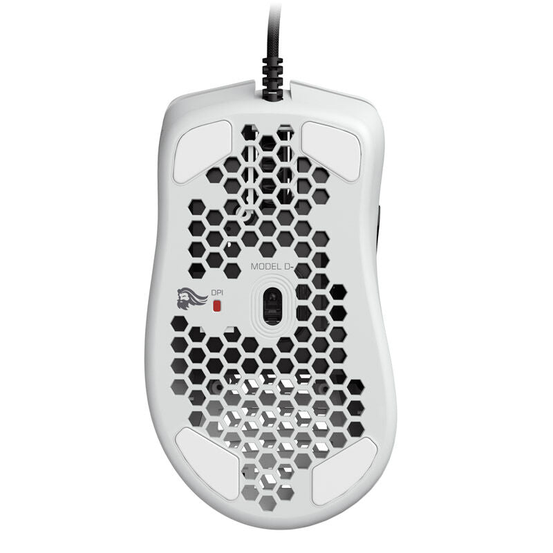 Glorious Model D- gamingmus kablet hvit glossy sett fra siden