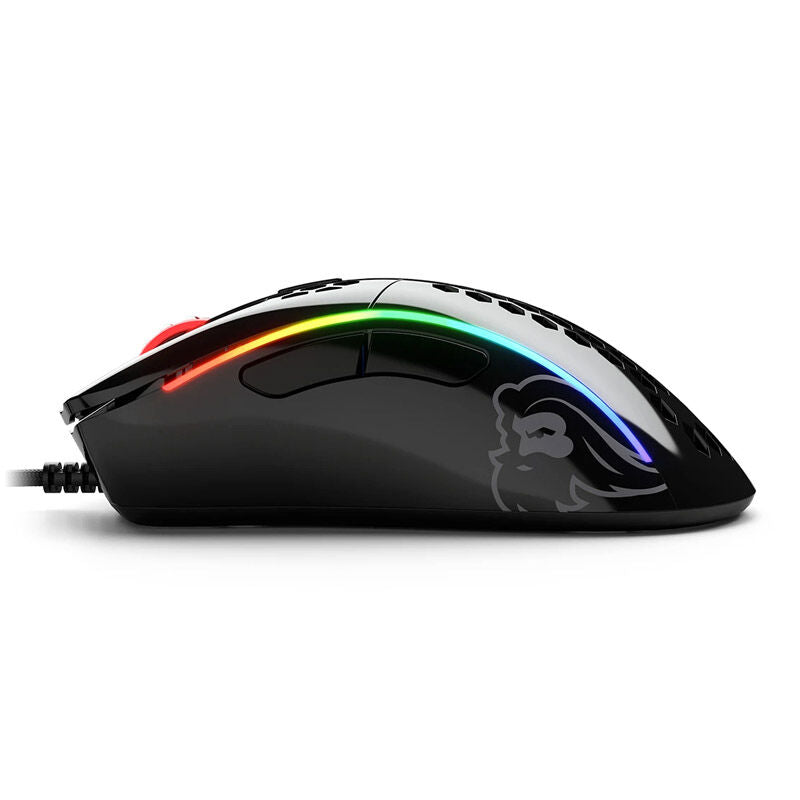 Glorious Model D- gamingmus kablet svart glossy montert på musematte