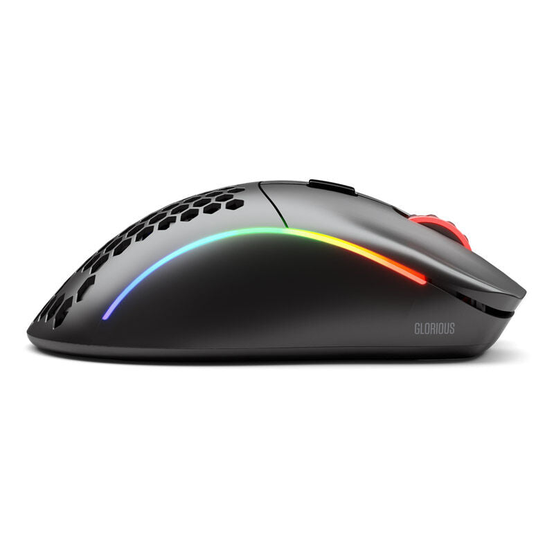 Nærbilde av knappene på Glorious Model D Wireless trådløs gamingmus