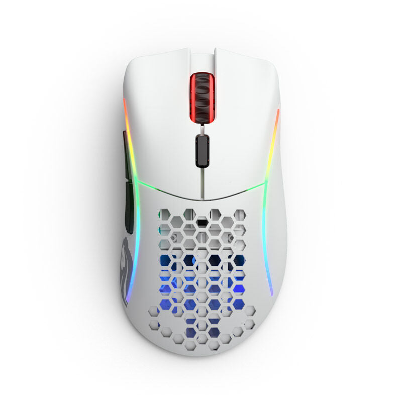 Glorious Model D- Wireless trådløs gamingmus hvit matt bakside