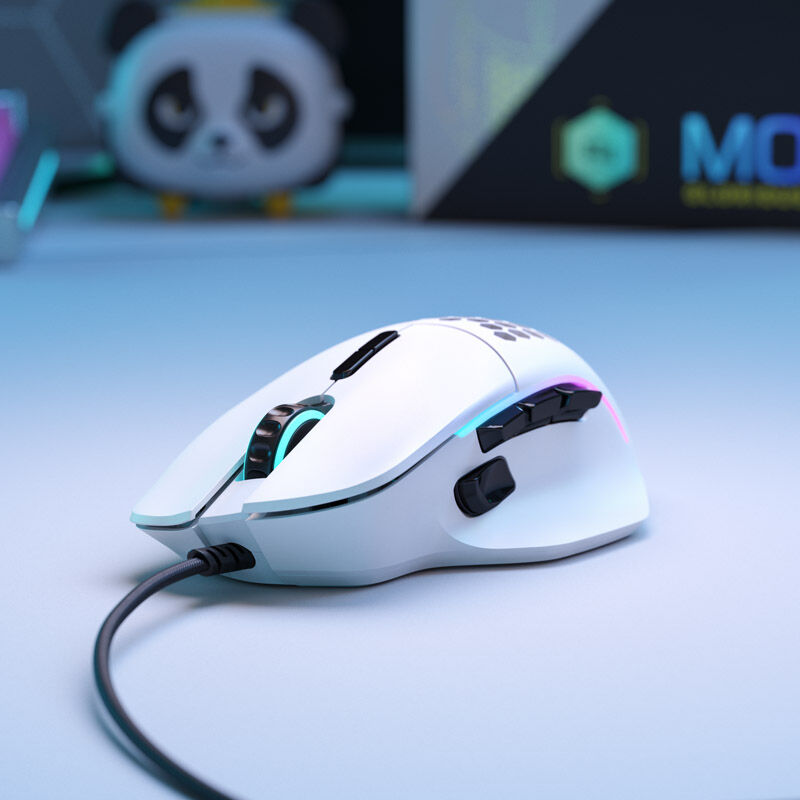 Sidevisning av Glorious Model I gamingmus 19000 DPI RGB hvit matt