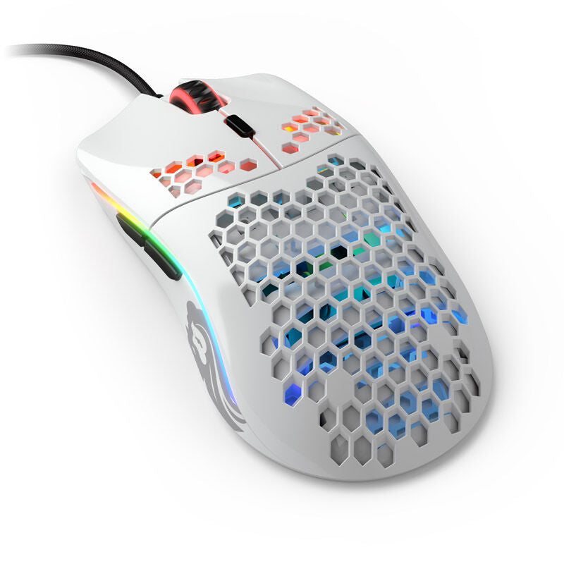 Glorious Model O gamingmus 12K DPI hvit glossy med bungee bakside