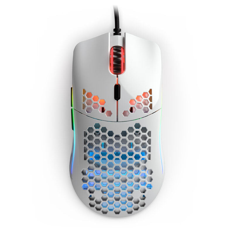 Glorious Model O gamingmus 12K DPI hvit glossy med bungee detalj av taster