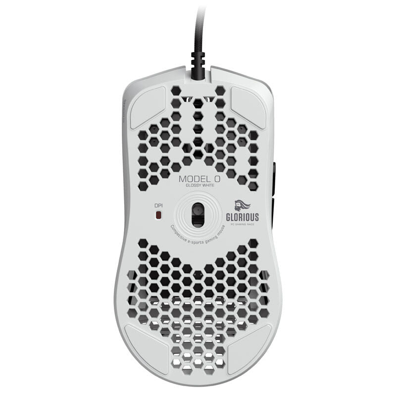 Glorious Model O gamingmus 12K DPI hvit glossy med bungee med musematte