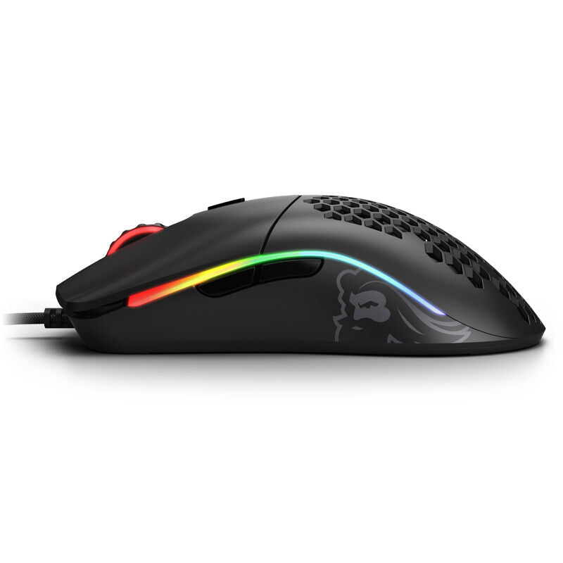 Glorious Model O gamingmus kablet 12000 DPI RGB svart matt montert på skrivebord