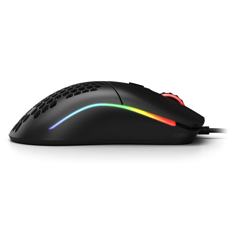 Glorious Model O gamingmus kablet 12000 DPI RGB svart matt nærbilde av scrollhjul