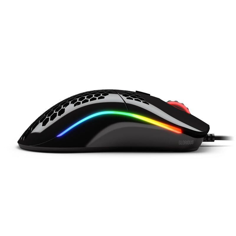 Sidevisning av Glorious Model O gamingmus svart glossy