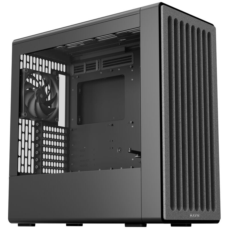 HAVN BF 360 Flow kabinett midtårn E-ATX herdet glass svart forfra