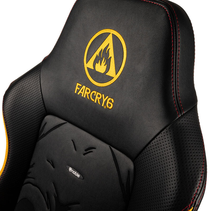 nærbilde av stoff og sømmer noblechairs HERO gamingstol Far Cry 6 Special Edition