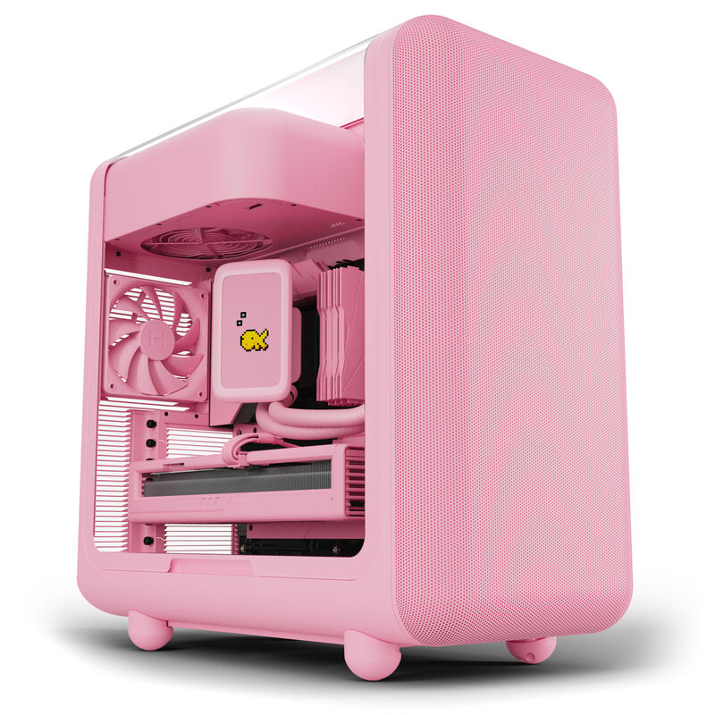 HYTE X50 kabinett midtårn E-ATX Strawberry Milk bakside