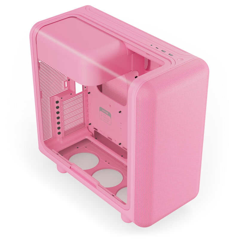 HYTE X50 kabinett midtårn E-ATX Strawberry Milk detalj av herdet glass