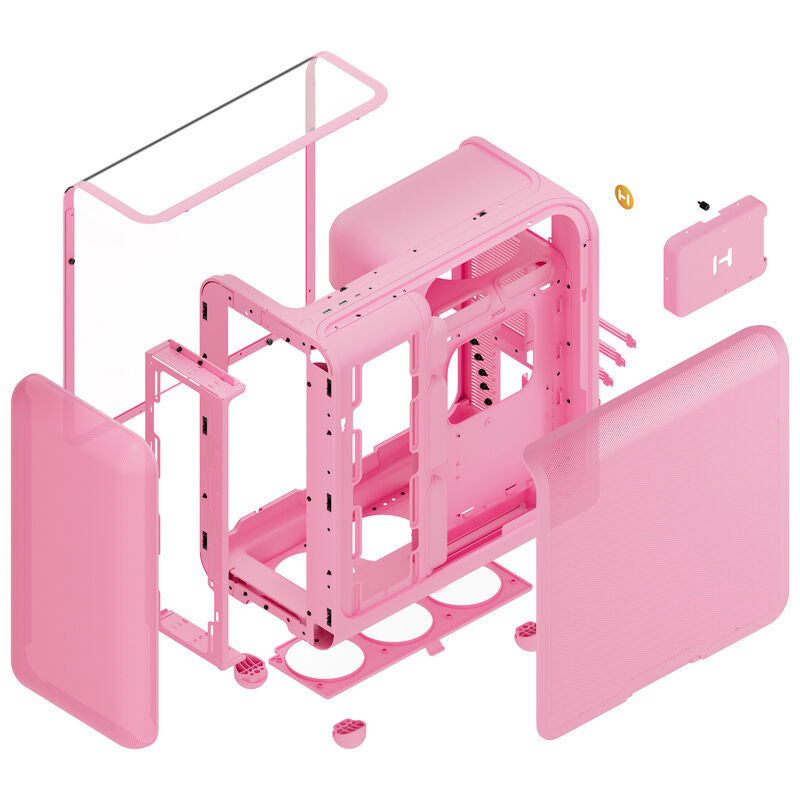 Oversikt over HYTE X50 kabinett midtårn E-ATX herdet glass Strawberry Milk interiør