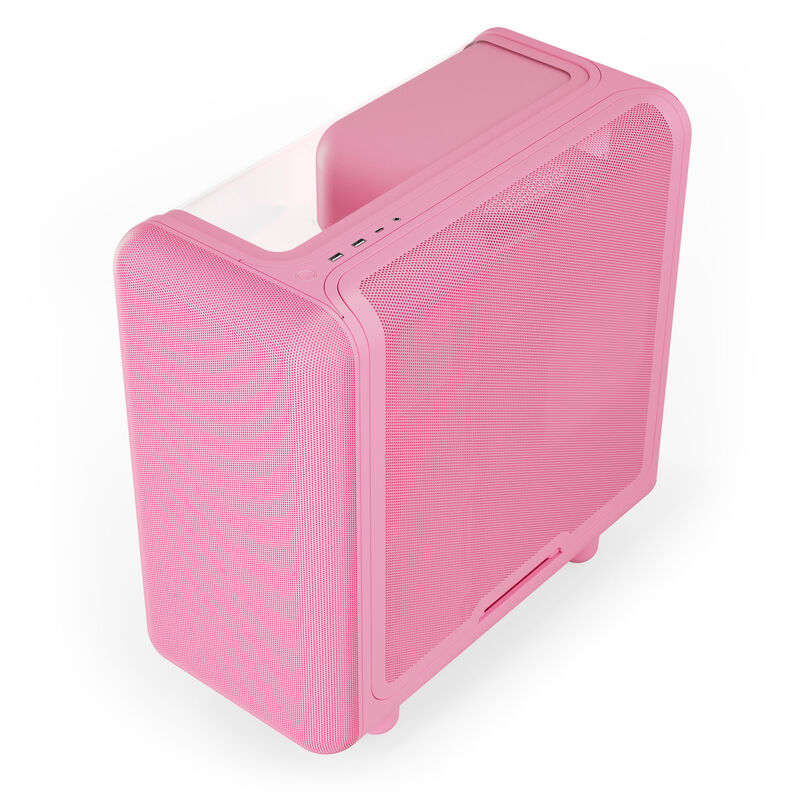 Nærbilde av ventilasjon på HYTE X50 kabinett midtårn E-ATX herdet glass Strawberry Milk