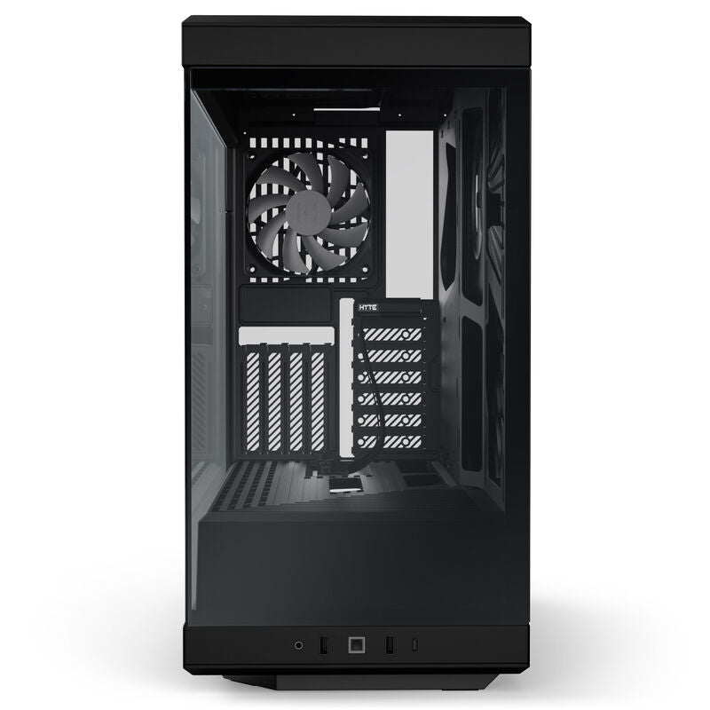 Hyte Y40 kabinett midtårn herdet glass PCIe 4.0 riser svart nærbilde av PCIe 4.0 riser-kabel