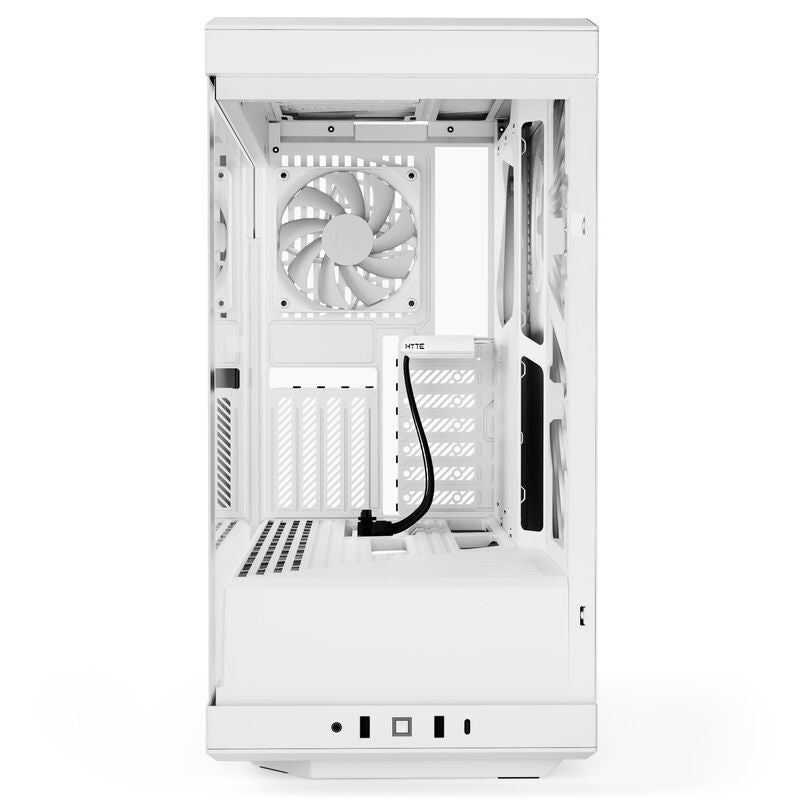 Hyte Y40 kabinett midtårn herdet glass Snow White nærbilde av ventilasjon